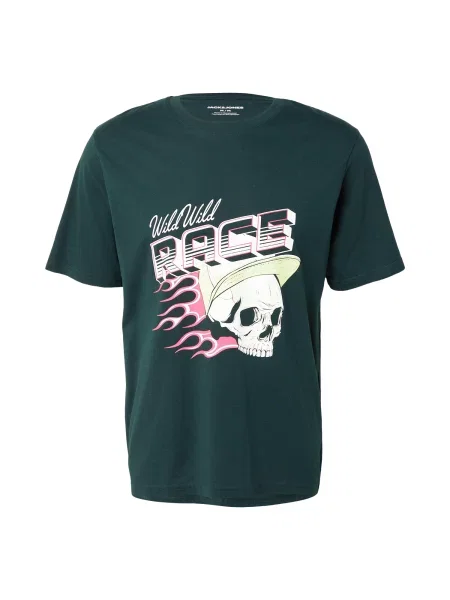 JACK & JONES Tricou JJTRACK SKULL verde smarald / roz deschis alb