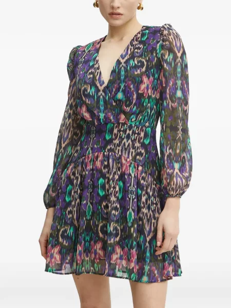 Rochie mini Morgan cu imagine cu decolteu în V cu imprimeu abstract violet