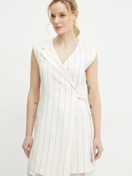 BOSS rochie din in mini evazati bej