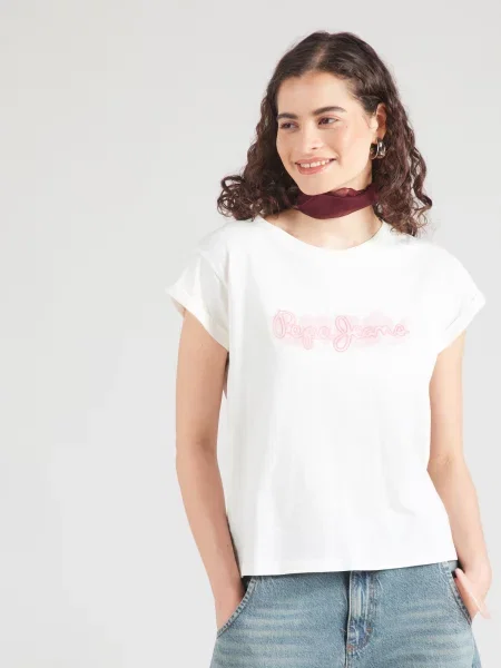 Pepe Jeans Tričko ružová / pastelovo ružová biela