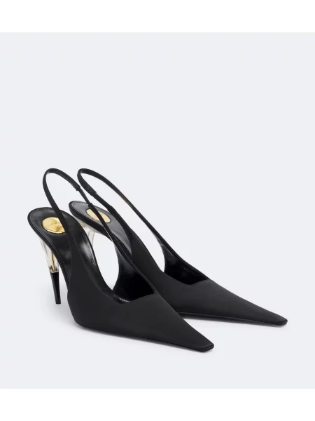 Pantofi cu toc Saint Laurent din satin slingback negru