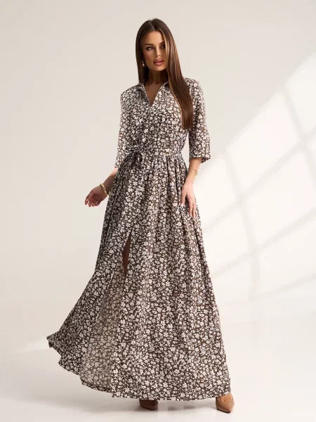 Сукня максі ISSA Plus комбінований верх коричневий