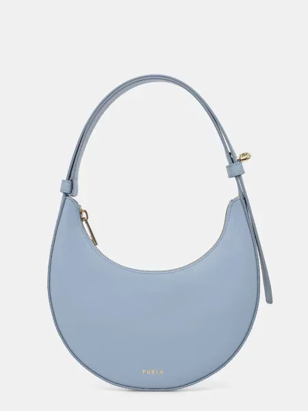 Furla torebka rogal skórzana Deliza Mini Shoulder Bag niebieska