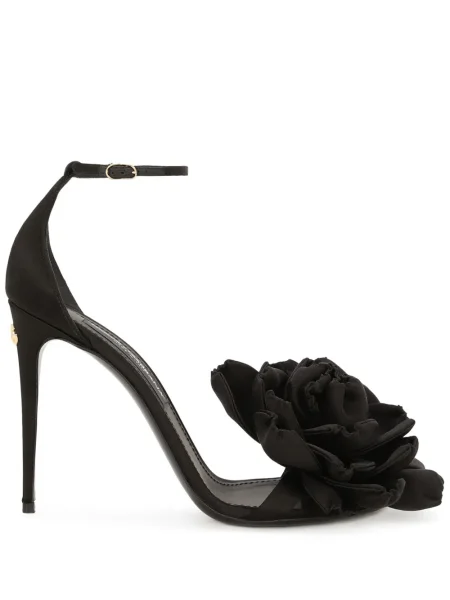 Sandale Dolce & Gabbana din satin cu model floral negru