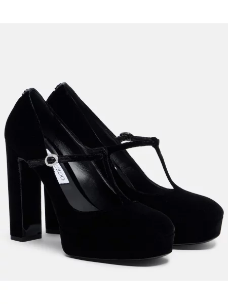 Pantofi cu toc Jimmy Choo de catifea cu platformă negru