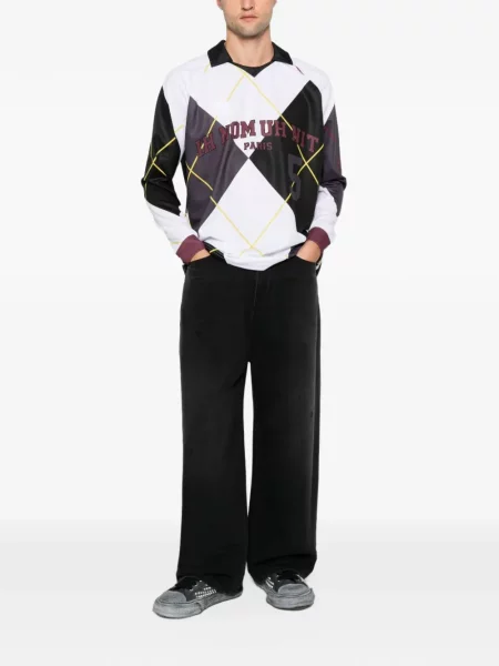 Lung tricou polo Ih Nom Uh Nit cu imagine cu model argyle alb
