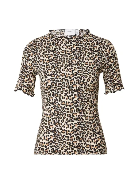 VILA Tricou VIOKI crem / bej închis negru