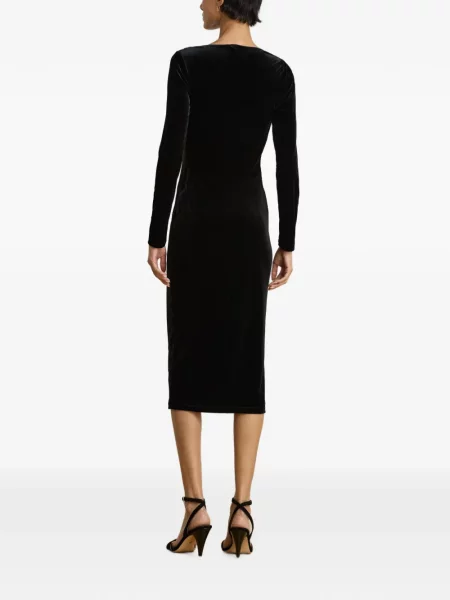 Rochie midi Lauren Ralph Lauren de catifea drapată negru