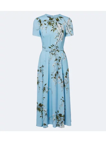 Cu centură rochie midi Monique Lhuillier cu model floral albastru