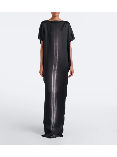 Rochie maxi Rick Owens din satin cu imagine negru