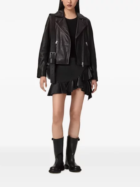 Fustă din piele Allsaints cu volane negru