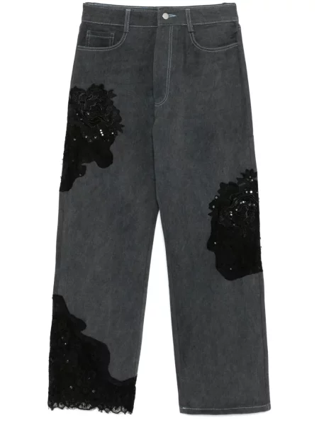 Proste jeansy Collina Strada koronkowe szare