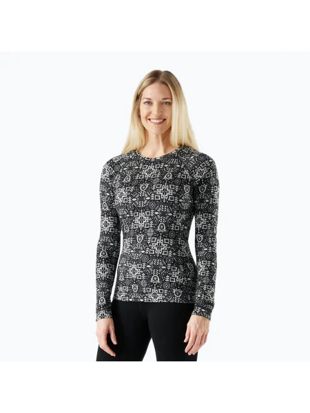 Bluză termică cu mâneci lungi pentru femei Smartwool Merino Baselayer Crew Boxed black deco floral negru