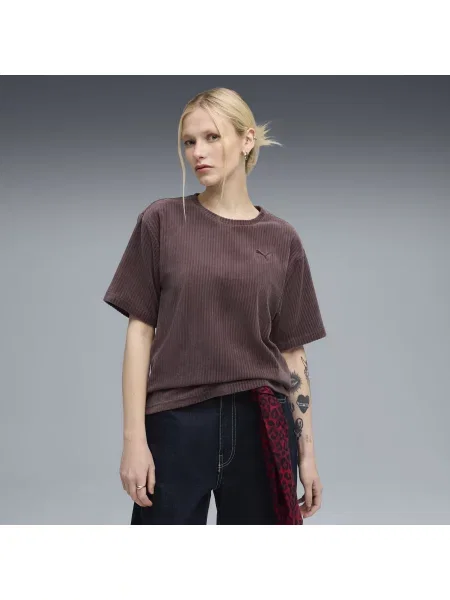 PUMA koszulka Essentials Elevated Velour Rib o luźnym kroju Odzież Raisin S