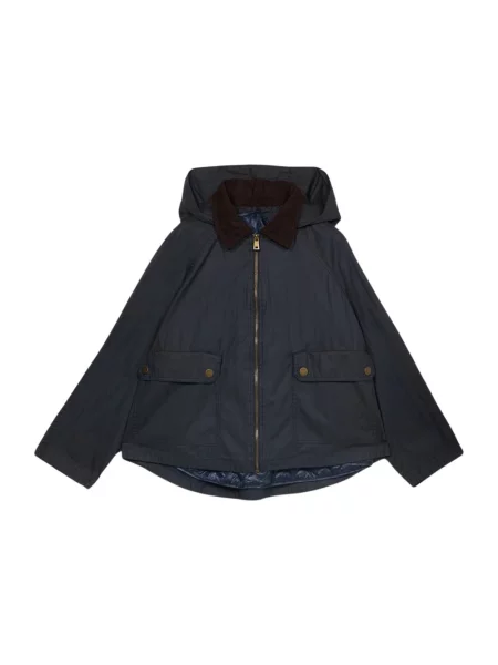 Krótka parka Oltre z kapturem niebieska