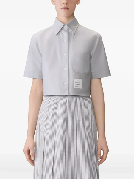 Cămașă Thom Browne din țesătură twill scurtă gri