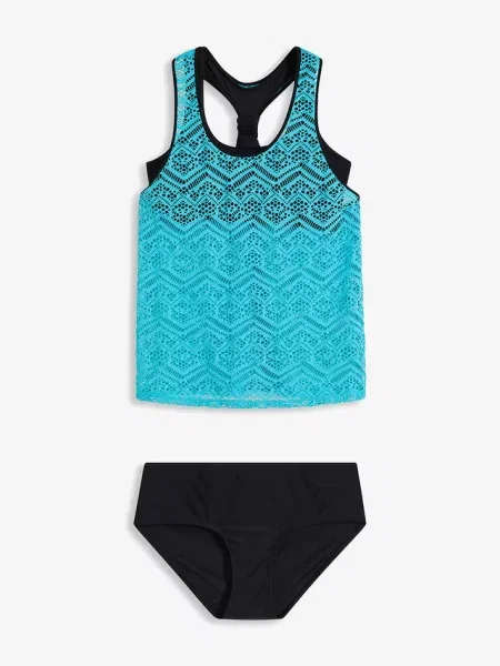 Tankini z elastyczną koronką 2 części niebieski