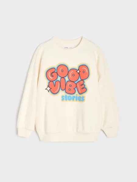 Sinsay mikina crewneck s potiskem krémová