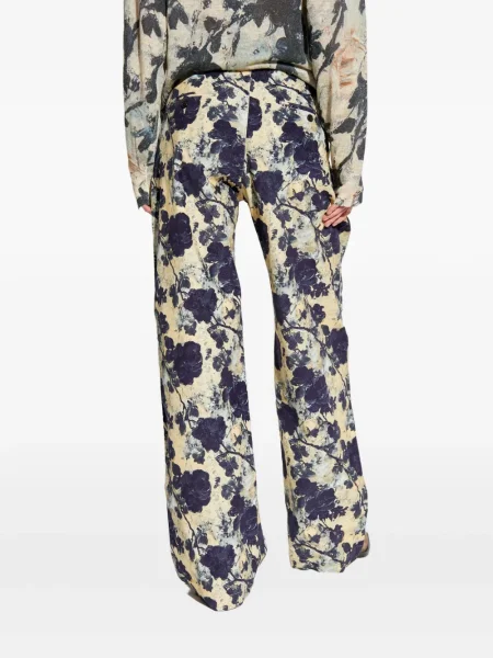 Pantaloni R13 cu model floral cu imagine plisate albastru