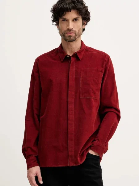 Barbour cămașă din velur Haltcliff cu guler clasic relaxed roșu