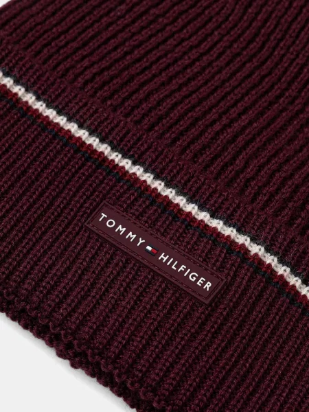 Čepice s příměsí vlny Tommy Hilfiger vínová