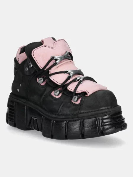 New Rock adidași din nubuc Nobuck Negro + Nobuck Rosa + Tower Negro Lateral negru