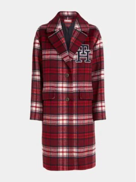 Tommy Hilfiger Palton de lână Imd Tartan roșu