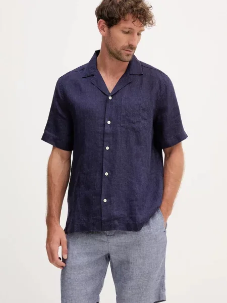 Lanena srajca Frescobol Carioca mornarsko modra