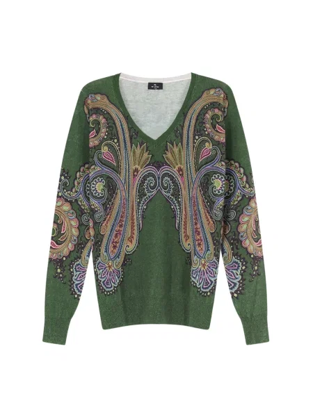 Sweter Etro z kaszmiru z wzorem paisley zielony