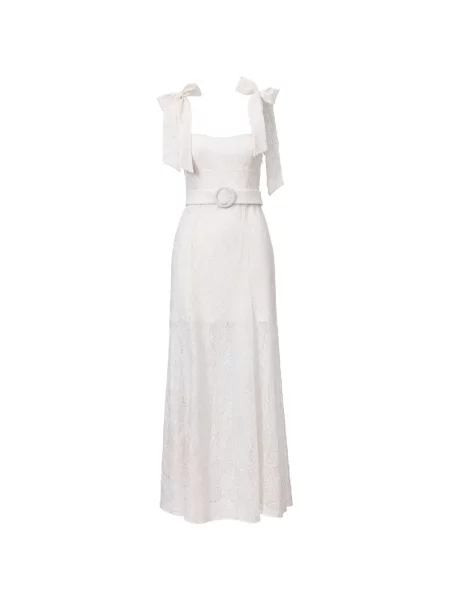 Cu centură rochie maxi Lita Couture cu bretele alb