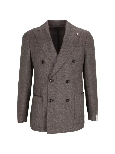 Sacou Luigi Bianchi cu model herringbone cu două rânduri de nasturi maro