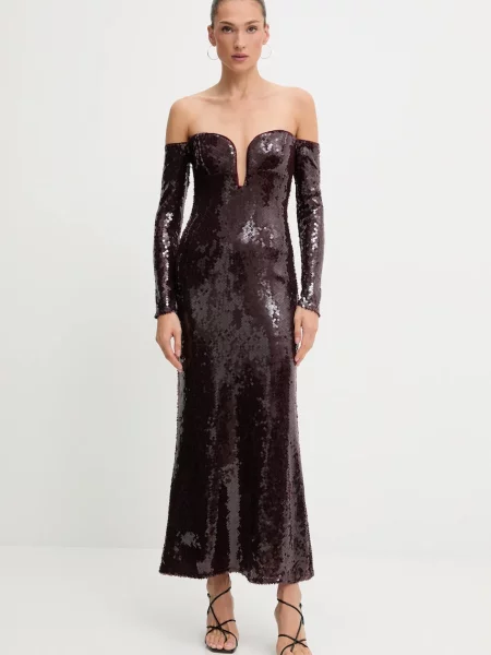 Bardot sukienka midi dopasowana bordowy