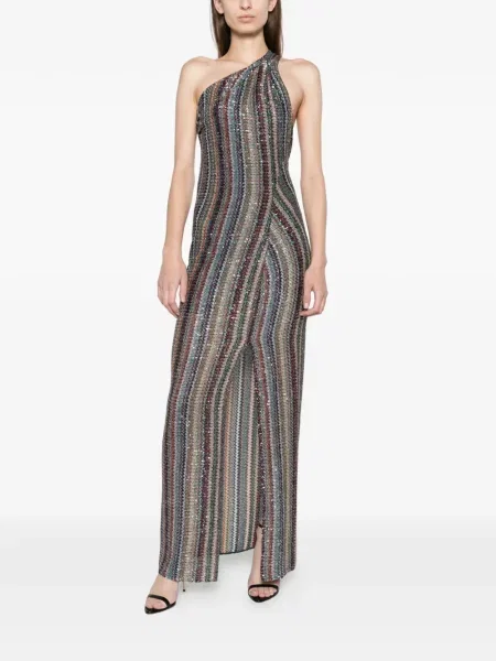 Lung rochie Missoni tricotate cu un umăr gol gri