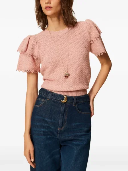 Pulover Twinset cu decolteu rotund roz