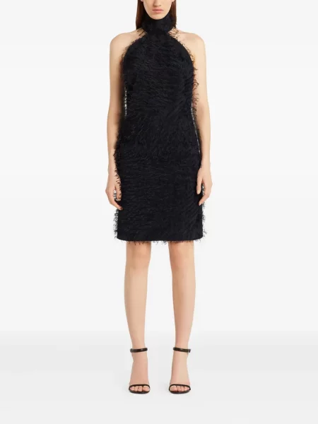 Rochie Courreges cu franjuri cu gât halter de costum negru