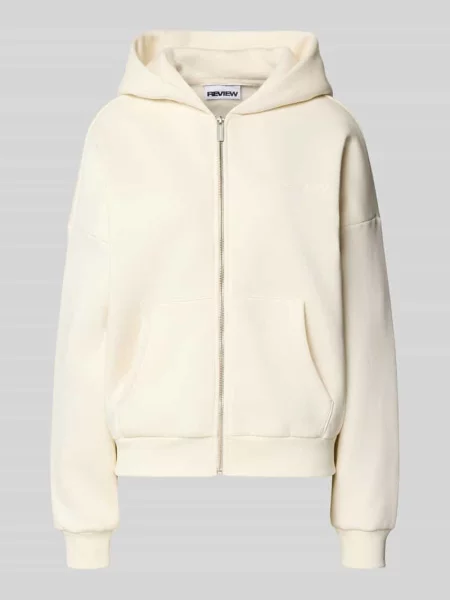 Bluza rozpinana o kroju relaxed fit z podzieloną kieszenią kangurką Review biała