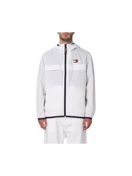 Kurtka jeansowa Tommy Hilfiger z kapturem elegancka biała