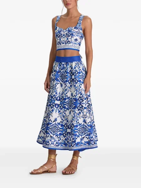 Fustă midi Alice + Olivia cu talie înaltă alb