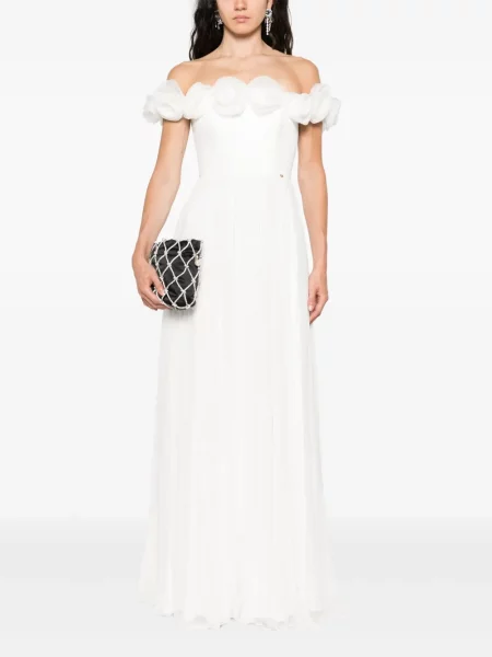 Rochie maxi Nissa cu model floral de costum alb