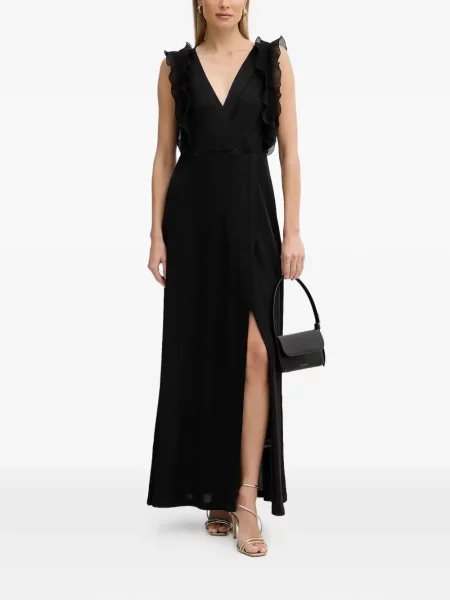 Rochie maxi Fracomina cu decolteu în V cu volane de costum negru