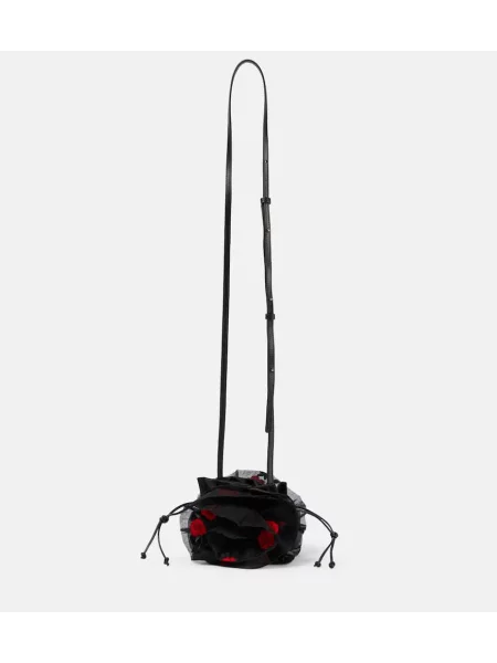 Geantă bucket Magda Butrym din satin cu model floral negru