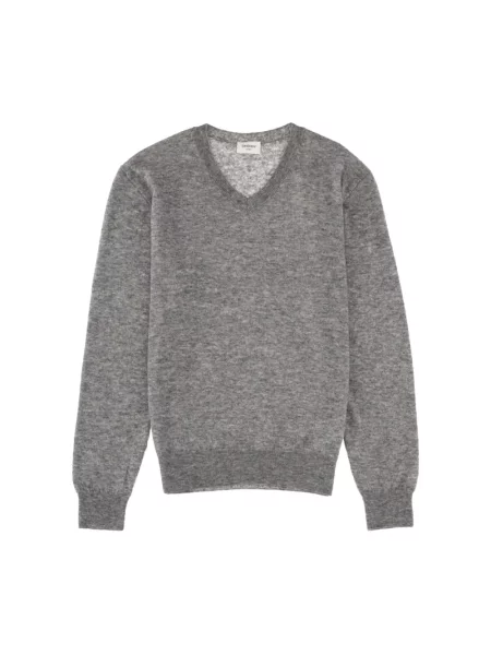 Dzianinowy sweter Saint Laurent z dekoltem w serek szary