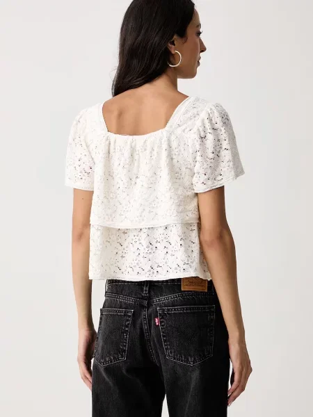 Levi's bluzka z falbanką koronkowa DOM SS LACE BLOUSE beżowa
