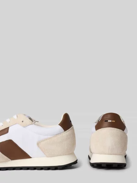 Sneakersy niskie ze skórzanymi detalami Boss białe