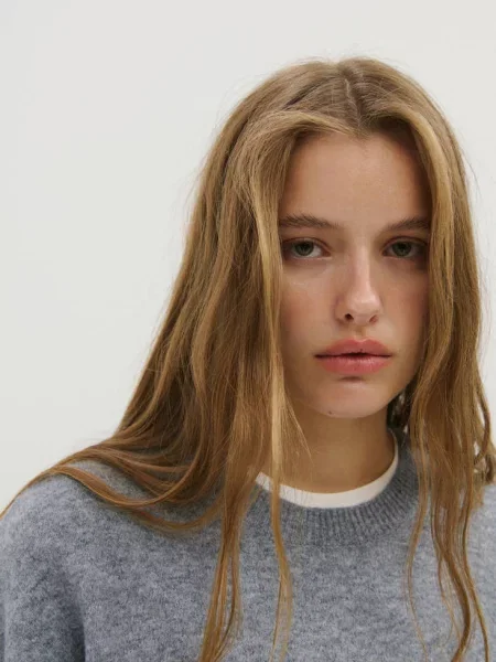 Sweter z prążkowanym kołnierzem średni Teen L MANGO TEEN szary