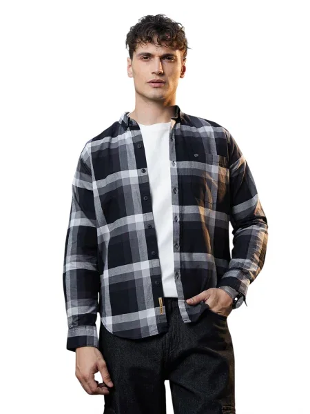 Campus Sutra Košile Shiloh šedá / světle šedá / černá bílá