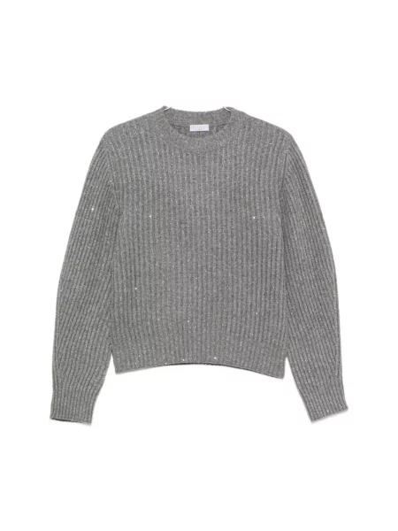 Sweter Brunello Cucinelli z cekinami wełniany szary