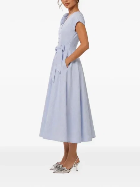 Rochie midi Baruni cu funde cu model floral albastru