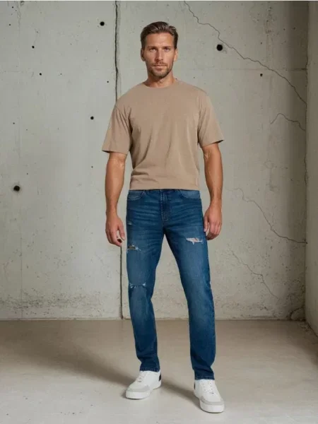 Sinsay Jeansy slim z dziurami granatowy