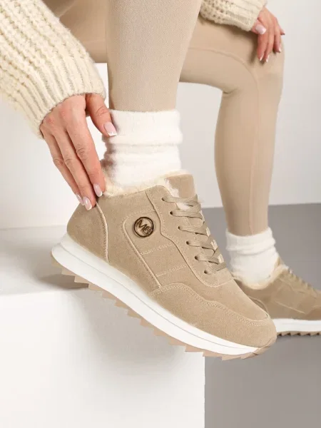 Sneakers-uri căptușite maro închis pe platformă Appopis bej